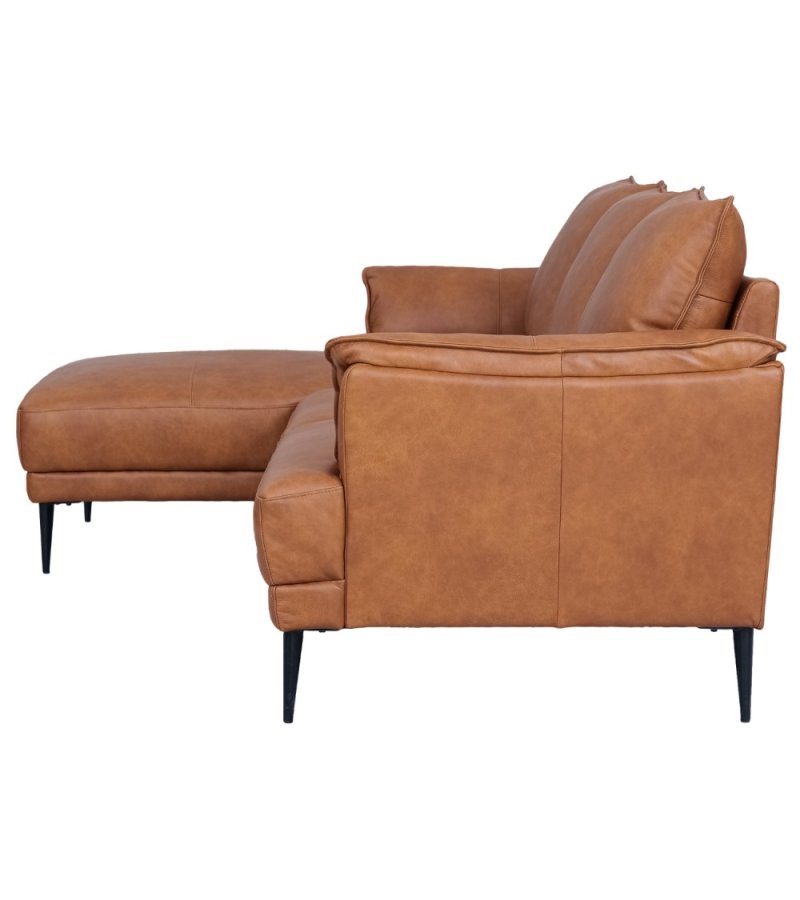 Soul sofa, med venstre sjeselong - lysebrunt semianilinskinn og sort metall