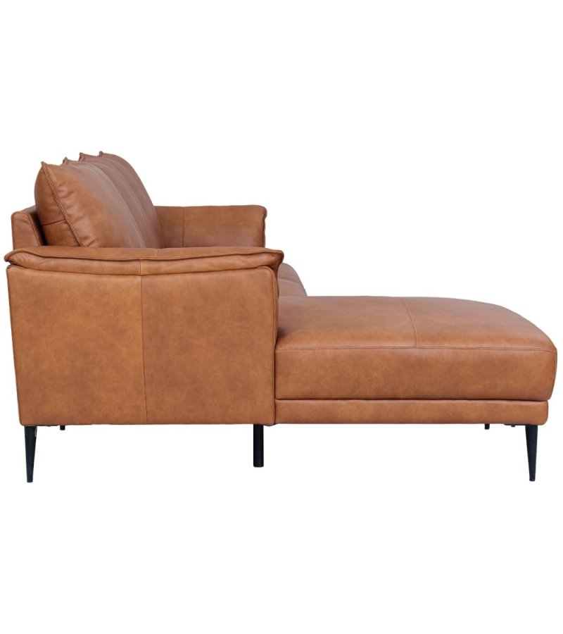 Soul sofa, med venstre sjeselong - lysebrunt semianilinskinn og sort metall