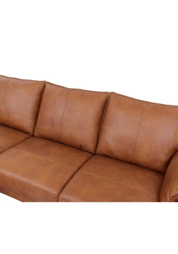 Soul sofa, med venstre sjeselong - lysebrunt semianilinskinn og sort metall