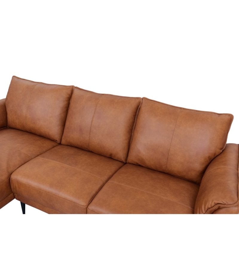 Soul sofa, med venstre sjeselong - lysebrunt semianilinskinn og sort metall