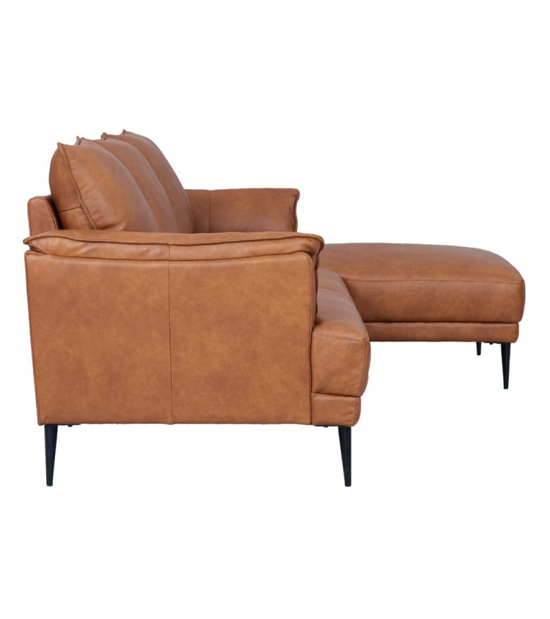 Soul sofa, med hyre sjeselong - lysebrunt semianilinskinn og sort metall