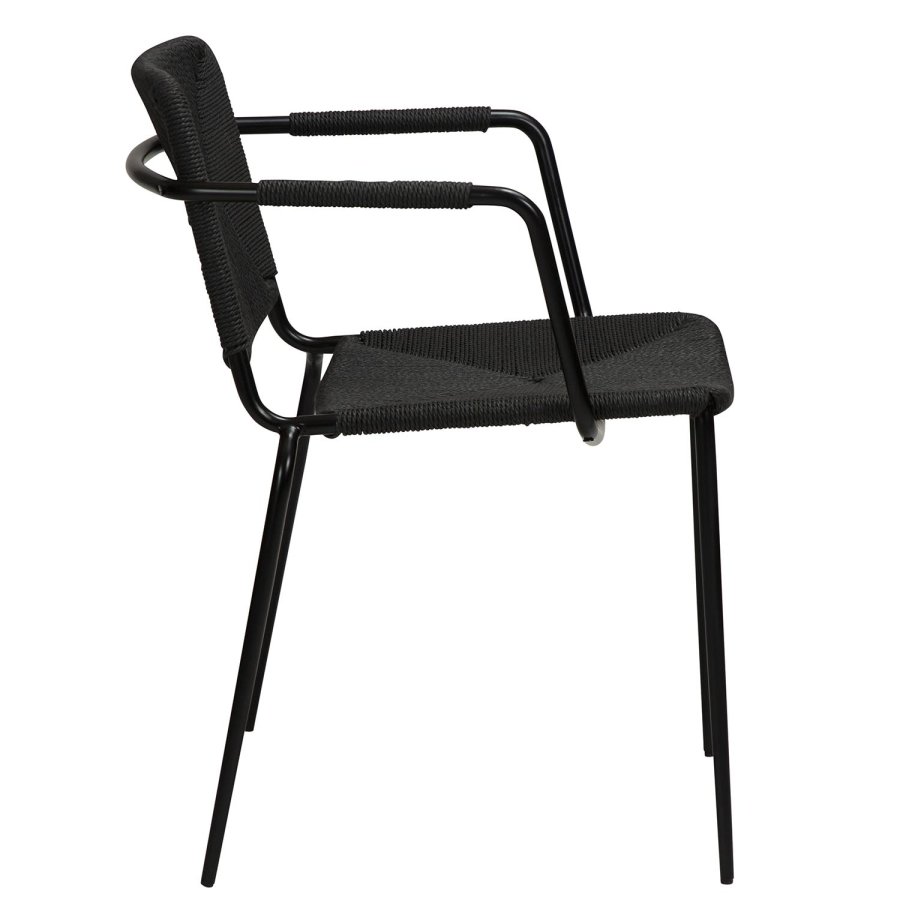 DAN-FORM Stiletto Esszimmerstuhl, mit Armlehnen – schwarze Papierkordel und schwarzer Stahl