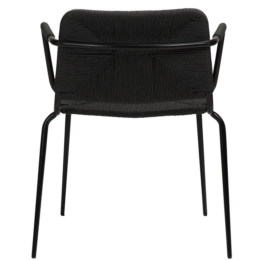 DAN-FORM Stiletto Esszimmerstuhl, mit Armlehnen – schwarze Papierkordel und schwarzer Stahl