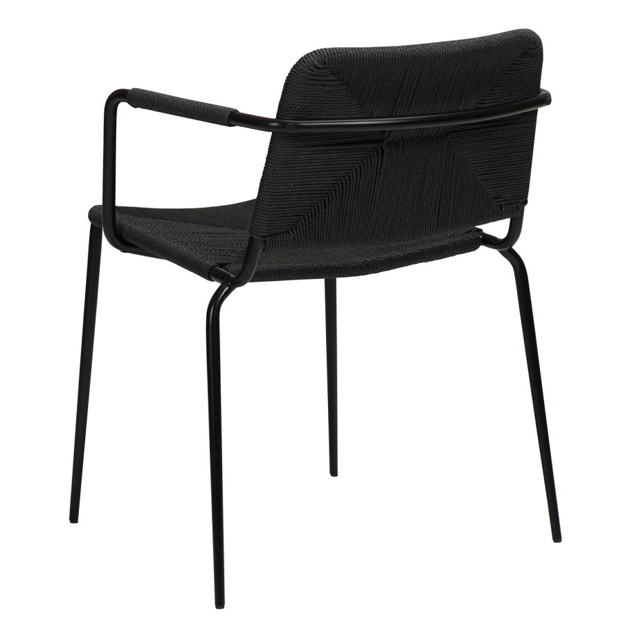 DAN-FORM Stiletto Esszimmerstuhl, mit Armlehnen – schwarze Papierkordel und schwarzer Stahl