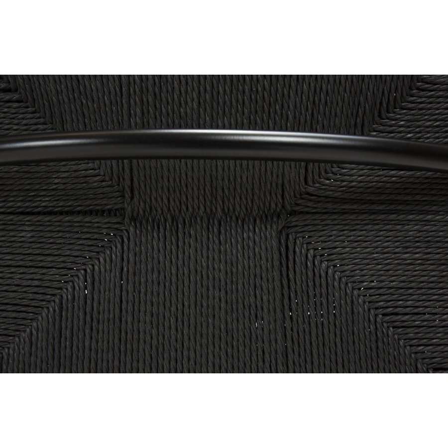 DAN-FORM Stiletto Esszimmerstuhl, mit Armlehnen – schwarze Papierkordel und schwarzer Stahl