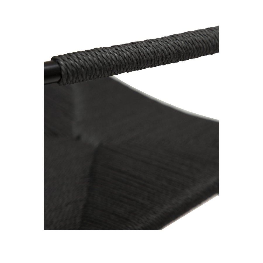 DAN-FORM Stiletto Esszimmerstuhl, mit Armlehnen – schwarze Papierkordel und schwarzer Stahl