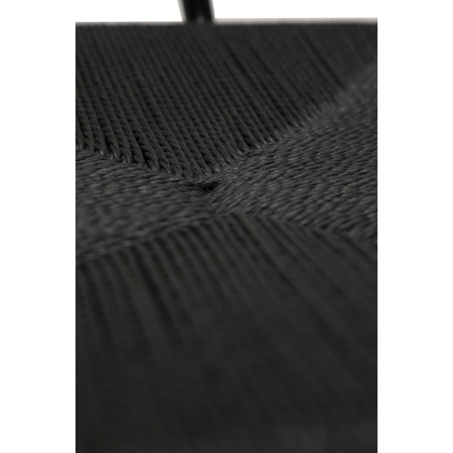 DAN-FORM Stiletto Esszimmerstuhl, mit Armlehnen – schwarze Papierkordel und schwarzer Stahl