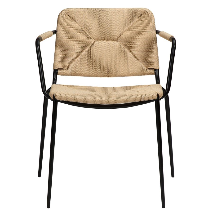 DAN-FORM Stiletto spisebordsstol, med armlener - naturpapirsnor og sort stl