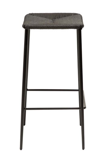 DAN-FORM Stiletto Barhocker, mit Fußstütze – schwarze Papierkordel und schwarzes Metall