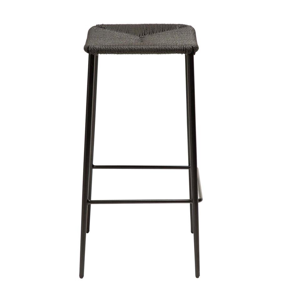 DAN-FORM Stiletto Barhocker, mit Fußstütze – schwarze Papierkordel und schwarzes Metall