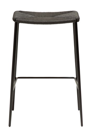 DAN-FORM Stiletto Barhocker, mit Fußstütze – schwarze Papierkordel und schwarzes Metall