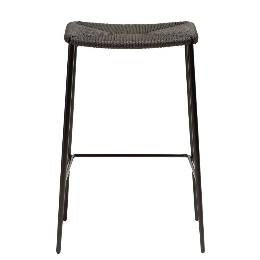 DAN-FORM Stiletto Barhocker, mit Fußstütze – schwarze Papierkordel und schwarzes Metall