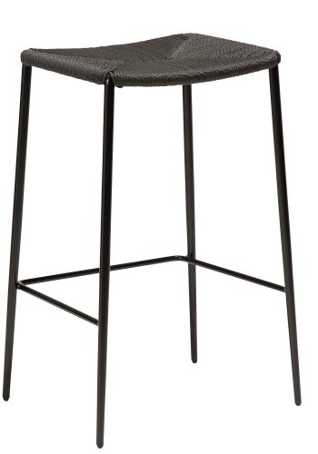DAN-FORM Stiletto Barhocker, mit Fußstütze – schwarze Papierkordel und schwarzes Metall