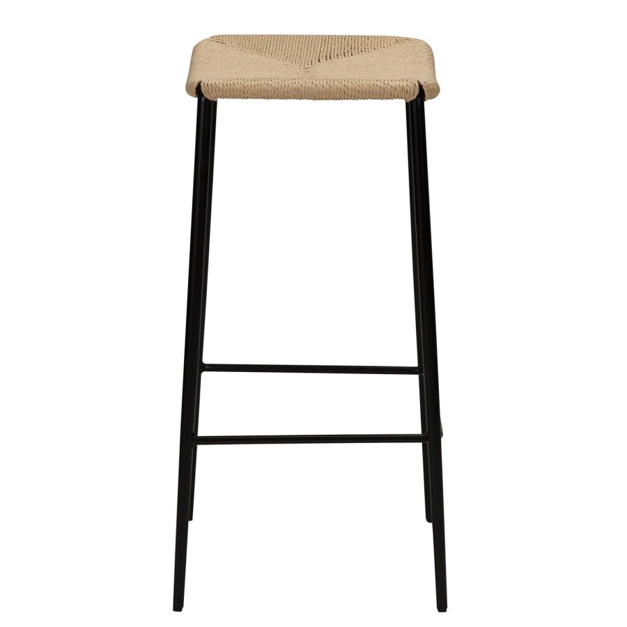 DAN-FORM Stiletto Barhocker, mit Fußstütze – natürliche Papierkordel und schwarzer Stahl