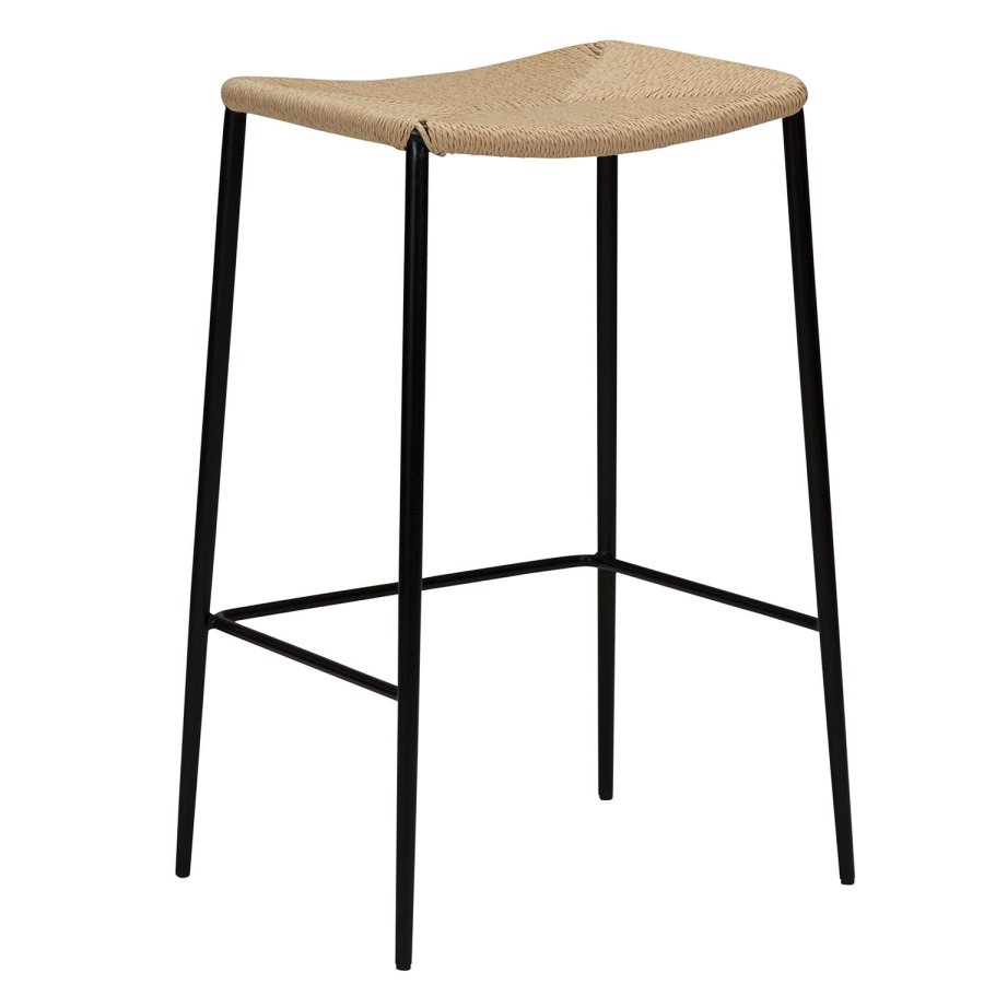 DAN-FORM Stiletto Barhocker, mit Fußstütze – natürliche Papierkordel und schwarzer Stahl