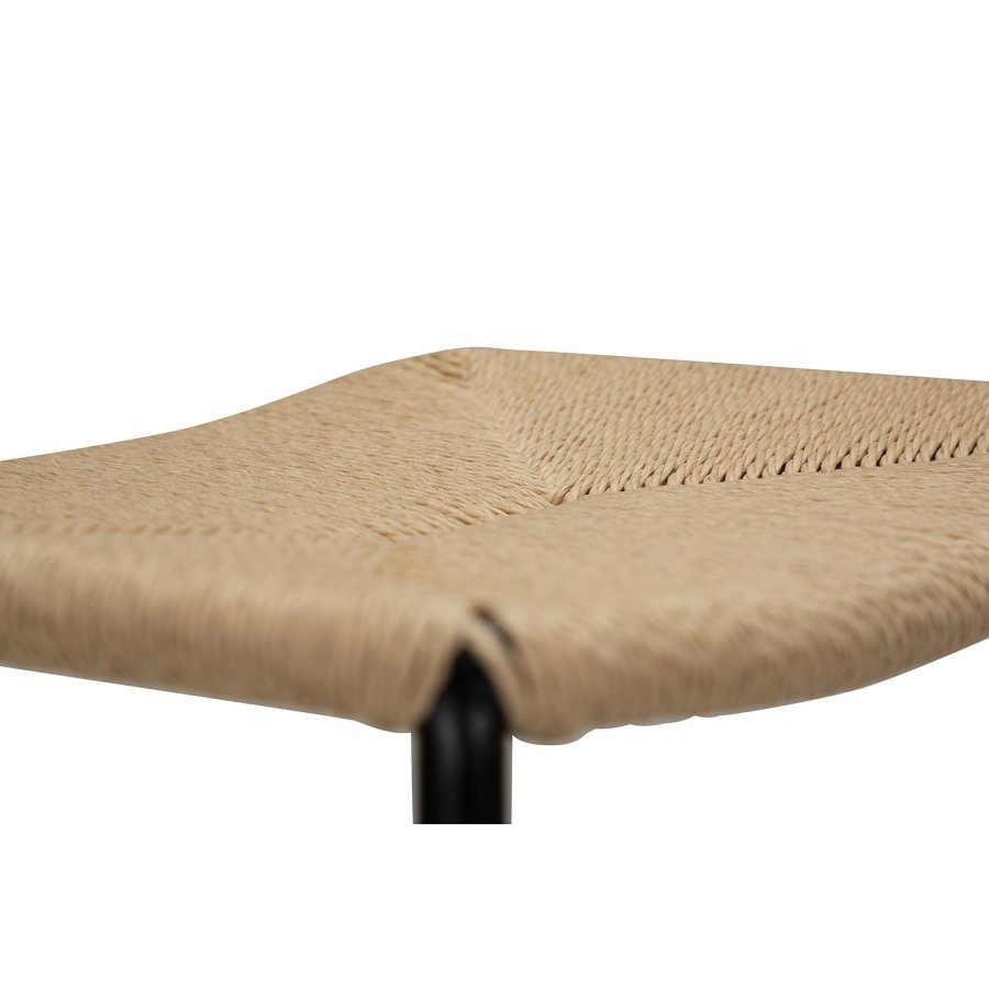 DAN-FORM Stiletto Barhocker, mit Fußstütze – natürliche Papierkordel und schwarzer Stahl