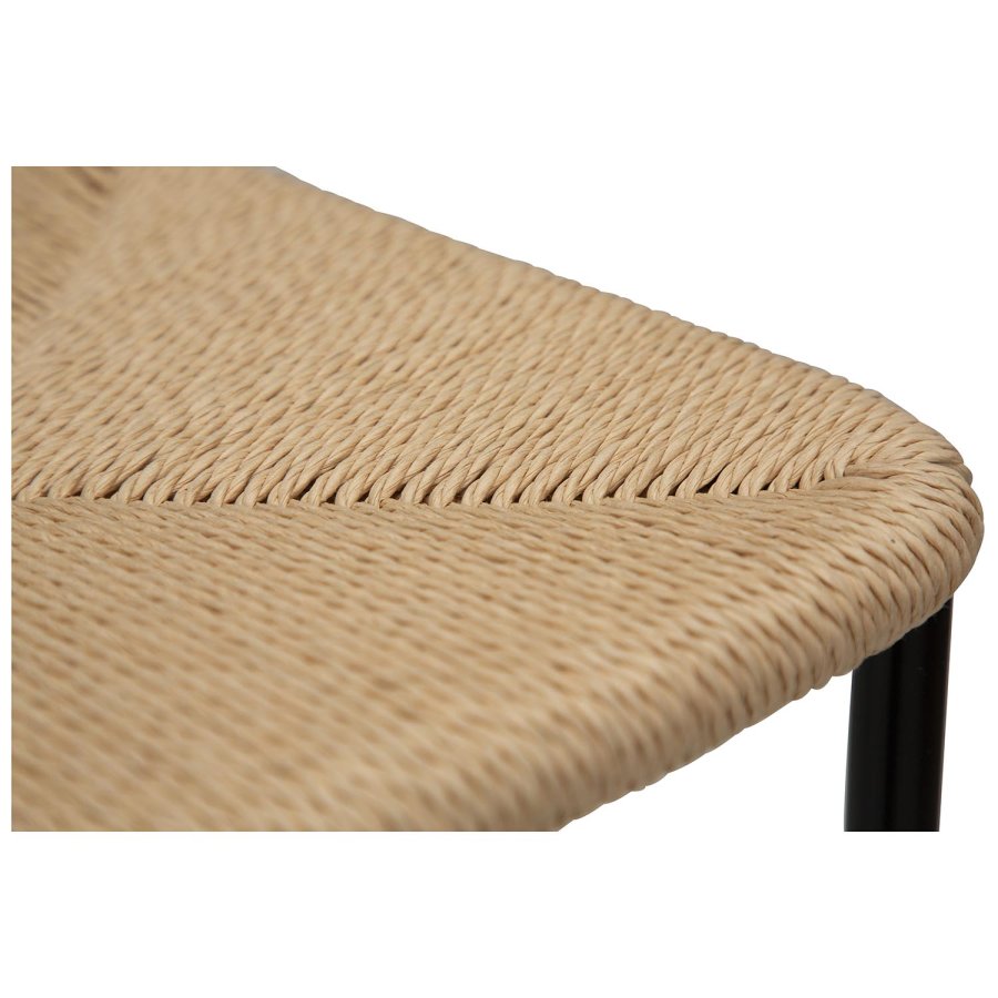 DAN-FORM Stiletto Barhocker, mit Fußstütze – natürliche Papierkordel und schwarzer Stahl