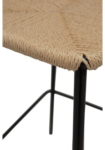 DAN-FORM Stiletto Barhocker, mit Fußstütze – natürliche Papierkordel und schwarzer Stahl