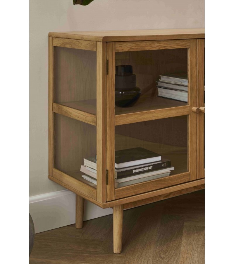 Svendborg Lille sk�nk, m. 3 l�ger og 2 hylder - glas og natur egetr�sfin�r og egetr�