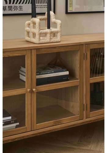 Svendborg Lille sk�nk, m. 3 l�ger og 2 hylder - glas og natur egetr�sfin�r og egetr�