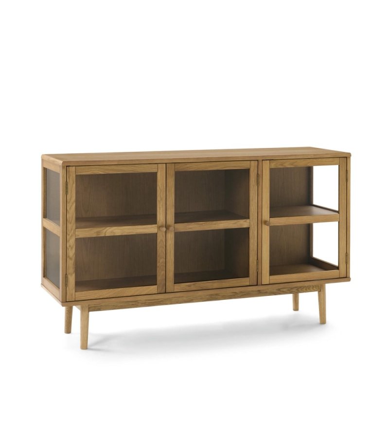 Svendborg Lille sk�nk, m. 3 l�ger og 2 hylder - glas og natur egetr�sfin�r og egetr�