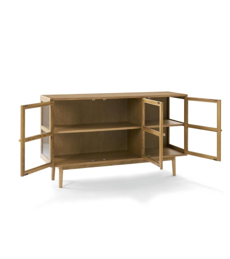 Svendborg Lille sk�nk, m. 3 l�ger og 2 hylder - glas og natur egetr�sfin�r og egetr�