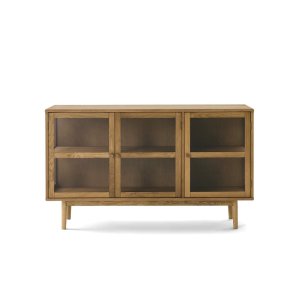 Svendborg Lille sk�nk, m. 3 l�ger og 2 hylder - glas og natur egetr�sfin�r og egetr�