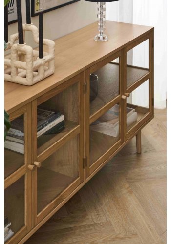 Svendborg Stor sk�nk, m. 4 l�ger og 2 hylder - glas og natur egetr�sfin�r og egetr�