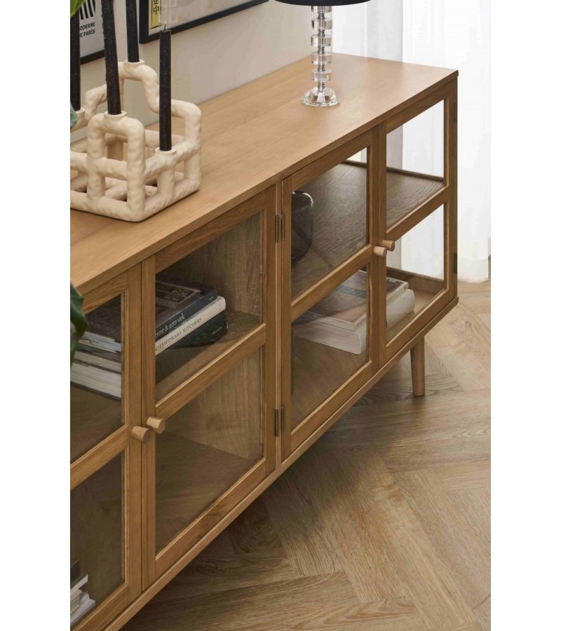 Svendborg Stor sk�nk, m. 4 l�ger og 2 hylder - glas og natur egetr�sfin�r og egetr�