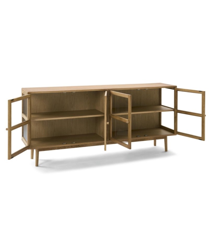 Svendborg Stor sk�nk, m. 4 l�ger og 2 hylder - glas og natur egetr�sfin�r og egetr�