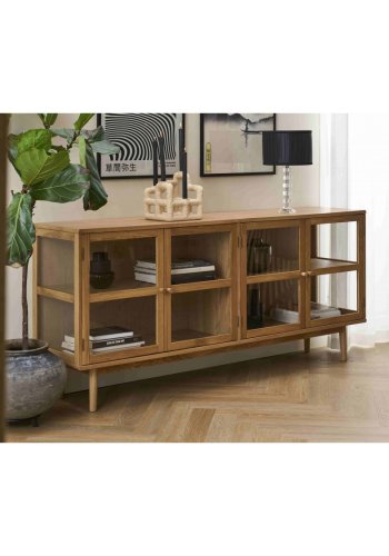 Svendborg Stor sk�nk, m. 4 l�ger og 2 hylder - glas og natur egetr�sfin�r og egetr�