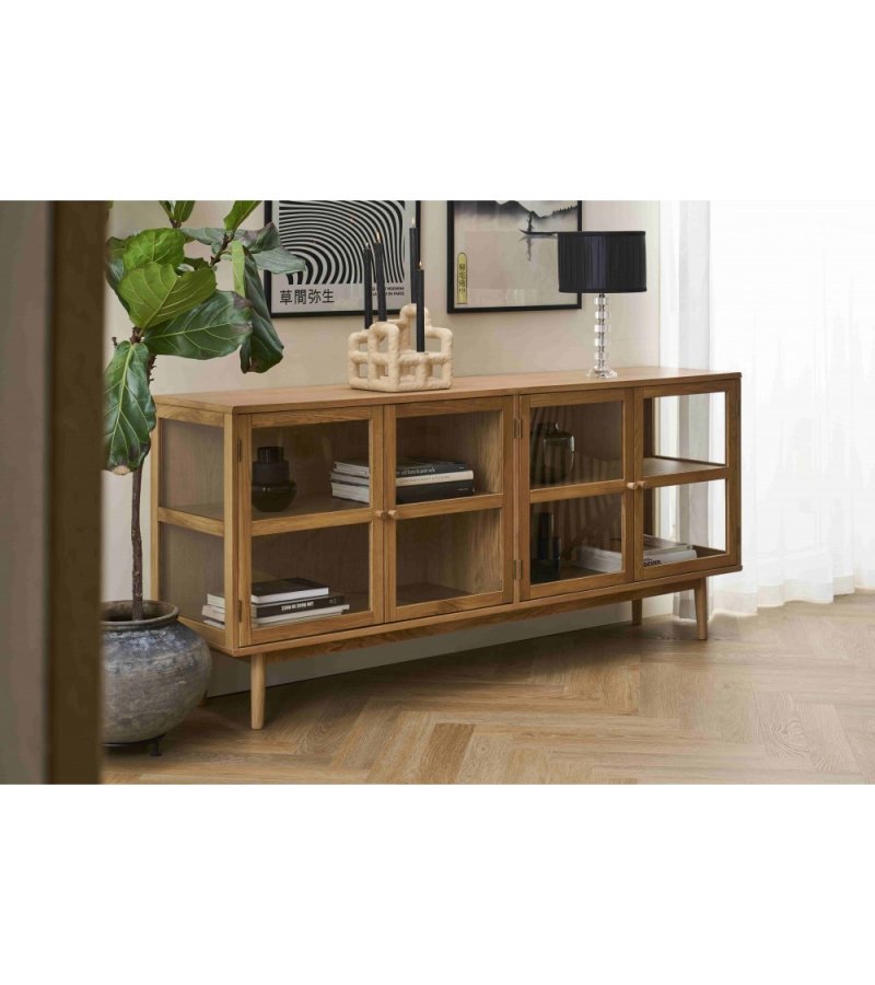 Svendborg Stor sk�nk, m. 4 l�ger og 2 hylder - glas og natur egetr�sfin�r og egetr�