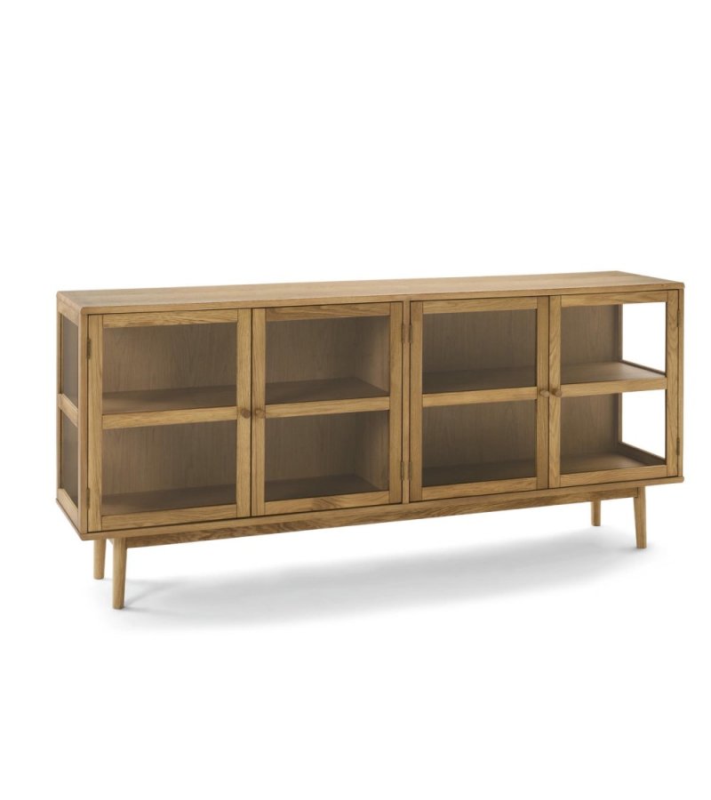 Svendborg Stor sk�nk, m. 4 l�ger og 2 hylder - glas og natur egetr�sfin�r og egetr�