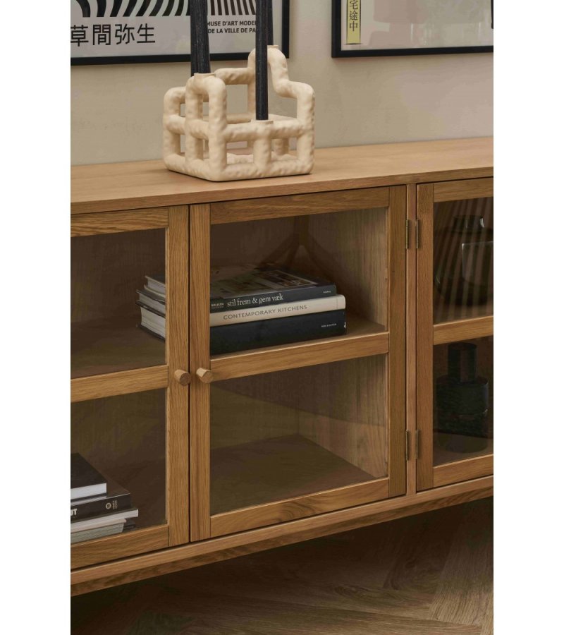 Svendborg Stor sk�nk, m. 4 l�ger og 2 hylder - glas og natur egetr�sfin�r og egetr�