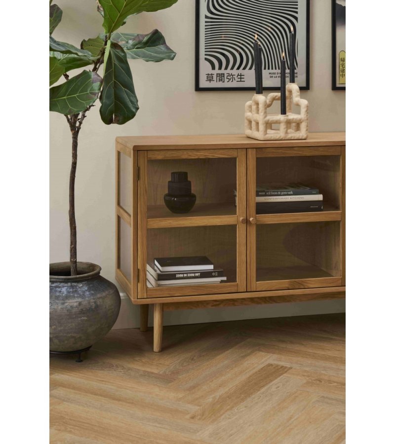 Svendborg Stor sk�nk, m. 4 l�ger og 2 hylder - glas og natur egetr�sfin�r og egetr�