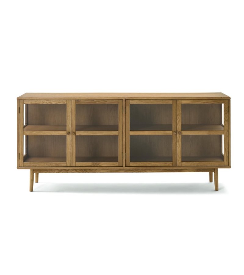 Svendborg Stor sk�nk, m. 4 l�ger og 2 hylder - glas og natur egetr�sfin�r og egetr�