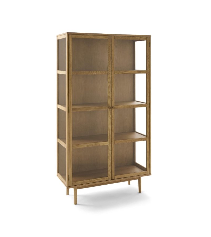 Svendborg H�jt vitrineskab, m. 2 l�ger og 3 hylder - glas og natur egetr�sfin�r og egetr�