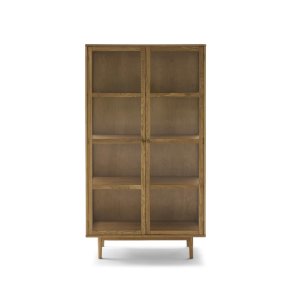 Svendborg H�jt vitrineskab, m. 2 l�ger og 3 hylder - glas og natur egetr�sfin�r og egetr�