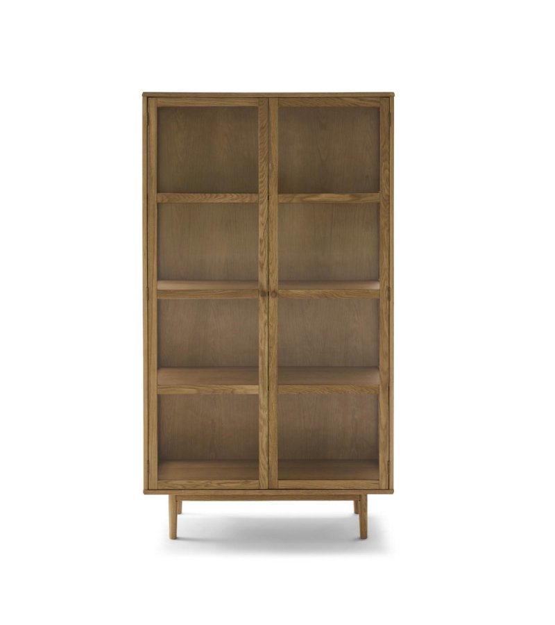 Svendborg H�jt vitrineskab, m. 2 l�ger og 3 hylder - glas og natur egetr�sfin�r og egetr�