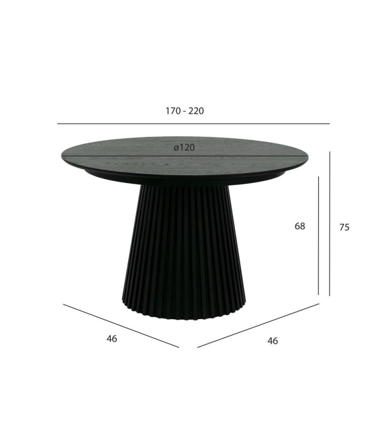 Svendborg spisebord, rund, m. 2 till�gsplader - sort egetr�sfin�r (�120)