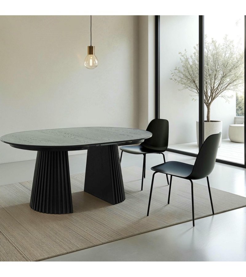 Svendborg spisebord, rund, m. 2 till�gsplader - sort egetr�sfin�r (�120)