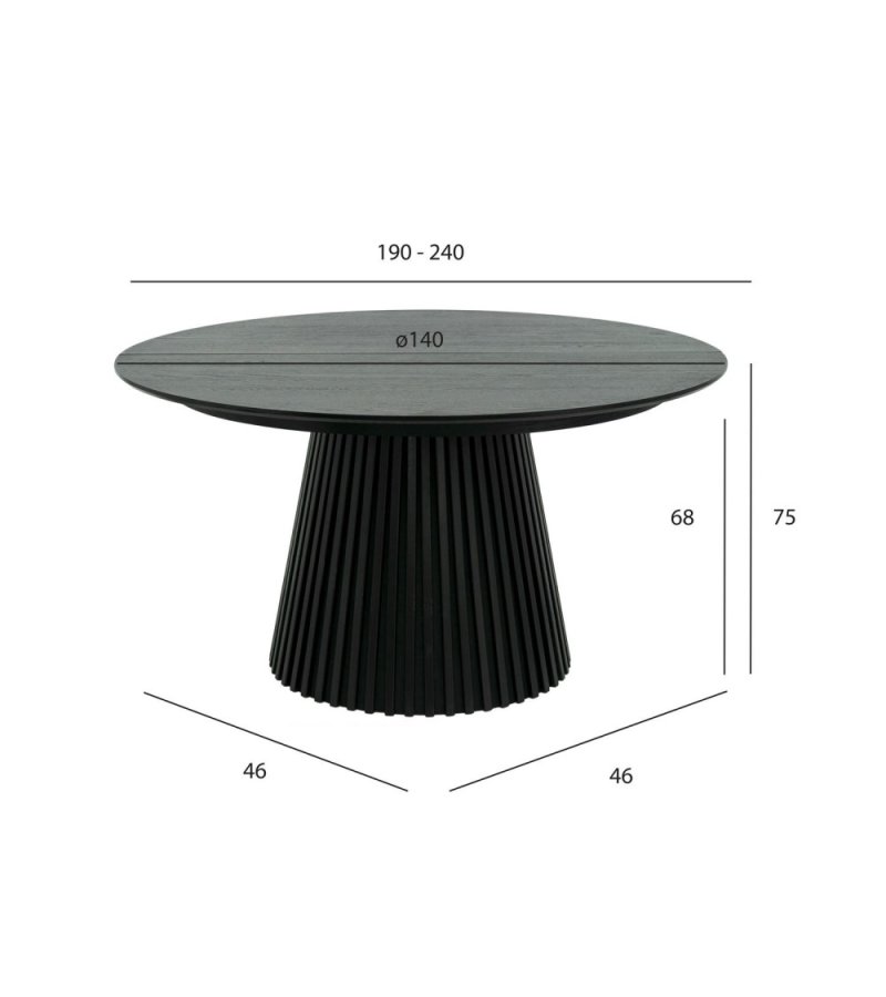 Svendborg spisebord, rund, m. 2 till�gsplader - sort egetr�sfin�r (�140)