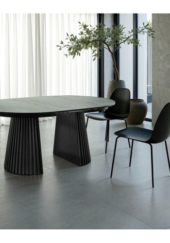 Svendborg spisebord, rund, m. 2 till�gsplader - sort egetr�sfin�r (�140)