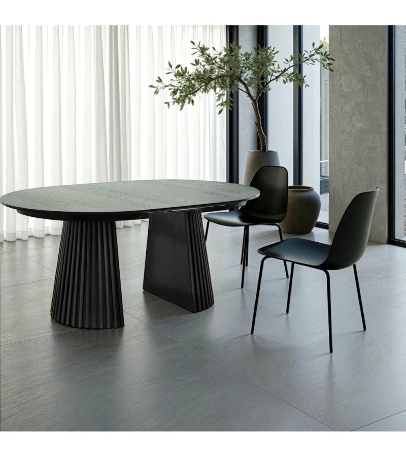 Svendborg spisebord, rund, m. 2 till�gsplader - sort egetr�sfin�r (�140)