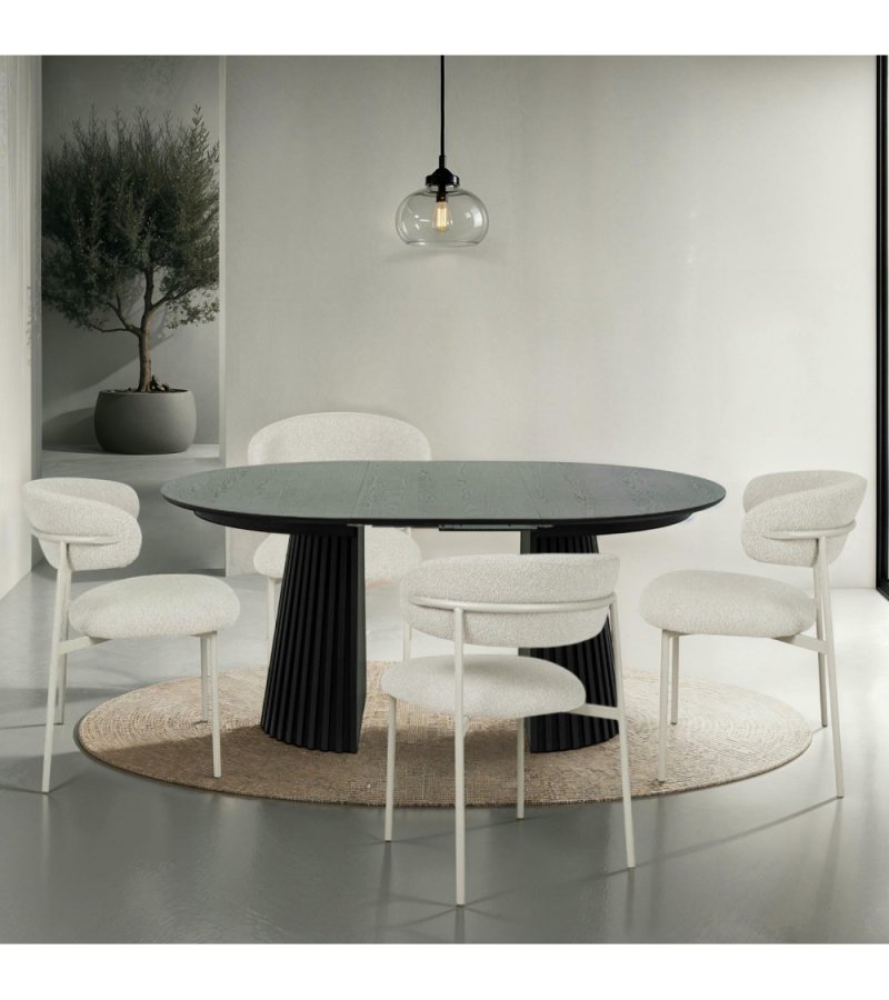 Svendborg spisebord, rund, m. 2 till�gsplader - sort egetr�sfin�r (�140)