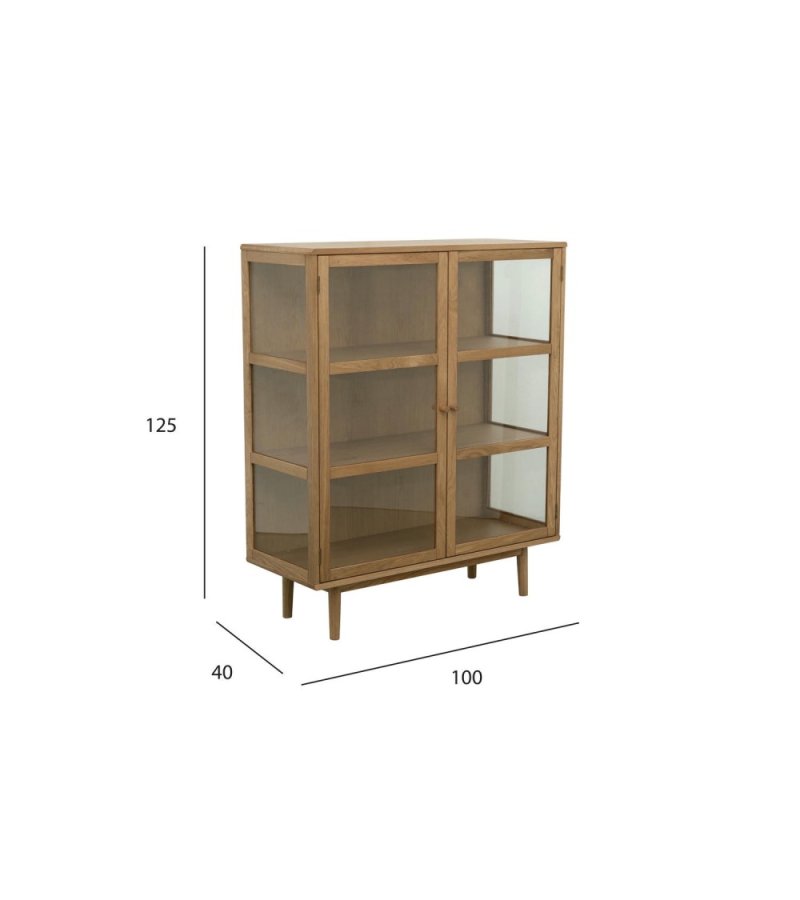 Svendborg Lavt vitrineskab, m. 2 l�ger og 2 hylder - glas og natur egetr�sfin�r og egetr�