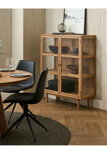 Svendborg Lavt vitrineskab, m. 2 l�ger og 2 hylder - glas og natur egetr�sfin�r og egetr�