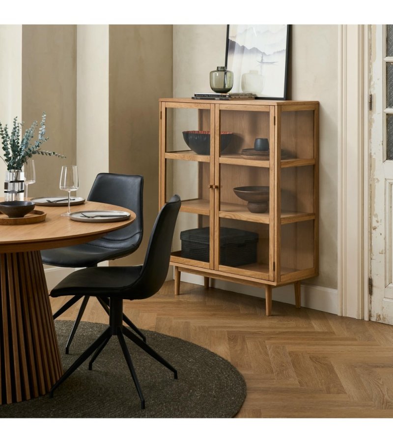 Svendborg Lavt vitrineskab, m. 2 l�ger og 2 hylder - glas og natur egetr�sfin�r og egetr�