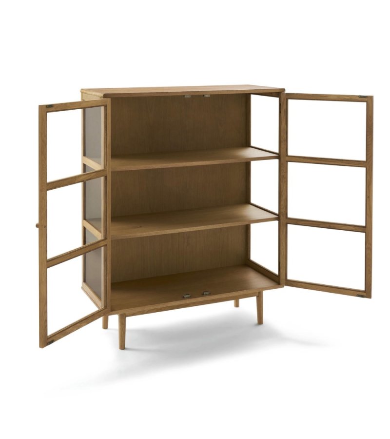 Svendborg Lavt vitrineskab, m. 2 l�ger og 2 hylder - glas og natur egetr�sfin�r og egetr�