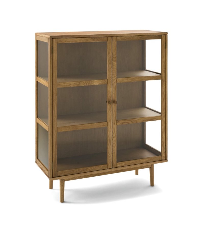 Svendborg Lavt vitrineskab, m. 2 l�ger og 2 hylder - glas og natur egetr�sfin�r og egetr�